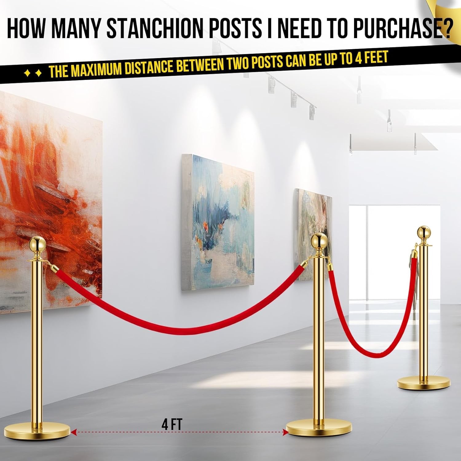 8 Gold Stanchions Queue Post with 6 Red Velvet Ropes For Event & Crowd Control