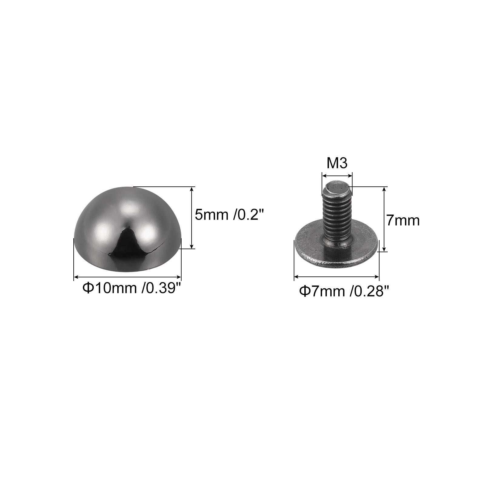 10x6mm Back Screw Rivets Solid Round Head Leather Studs Black 8 Sets