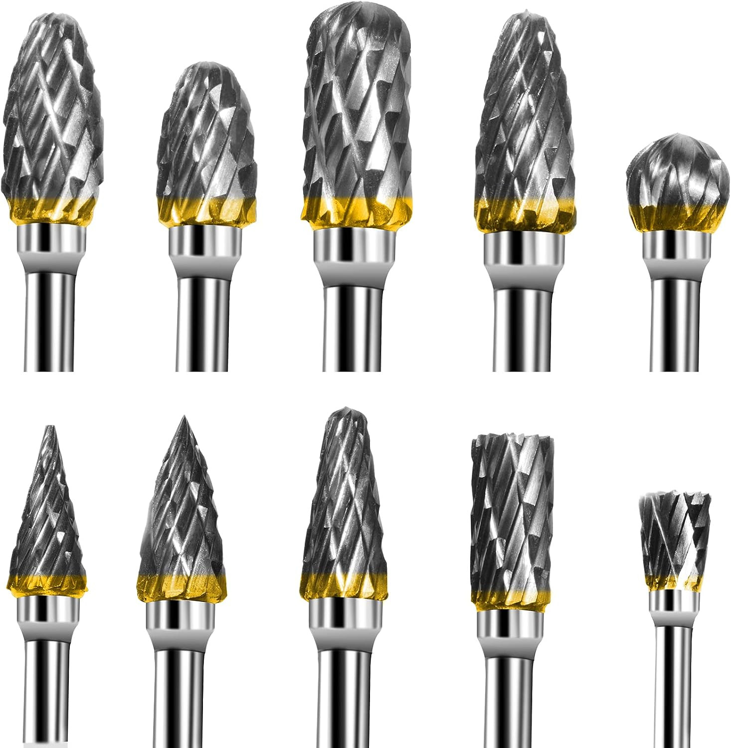 Tungsten Carbide Rotary Burr Set 10PCS Double Cut Grinding Head 1/4 In Die Gr...