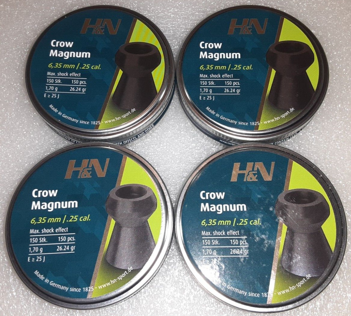H&N Crow Magnum HOLLOW POINT 6.35mm .25 Caliber Pellets 26.24 Grain 600 COUNT
