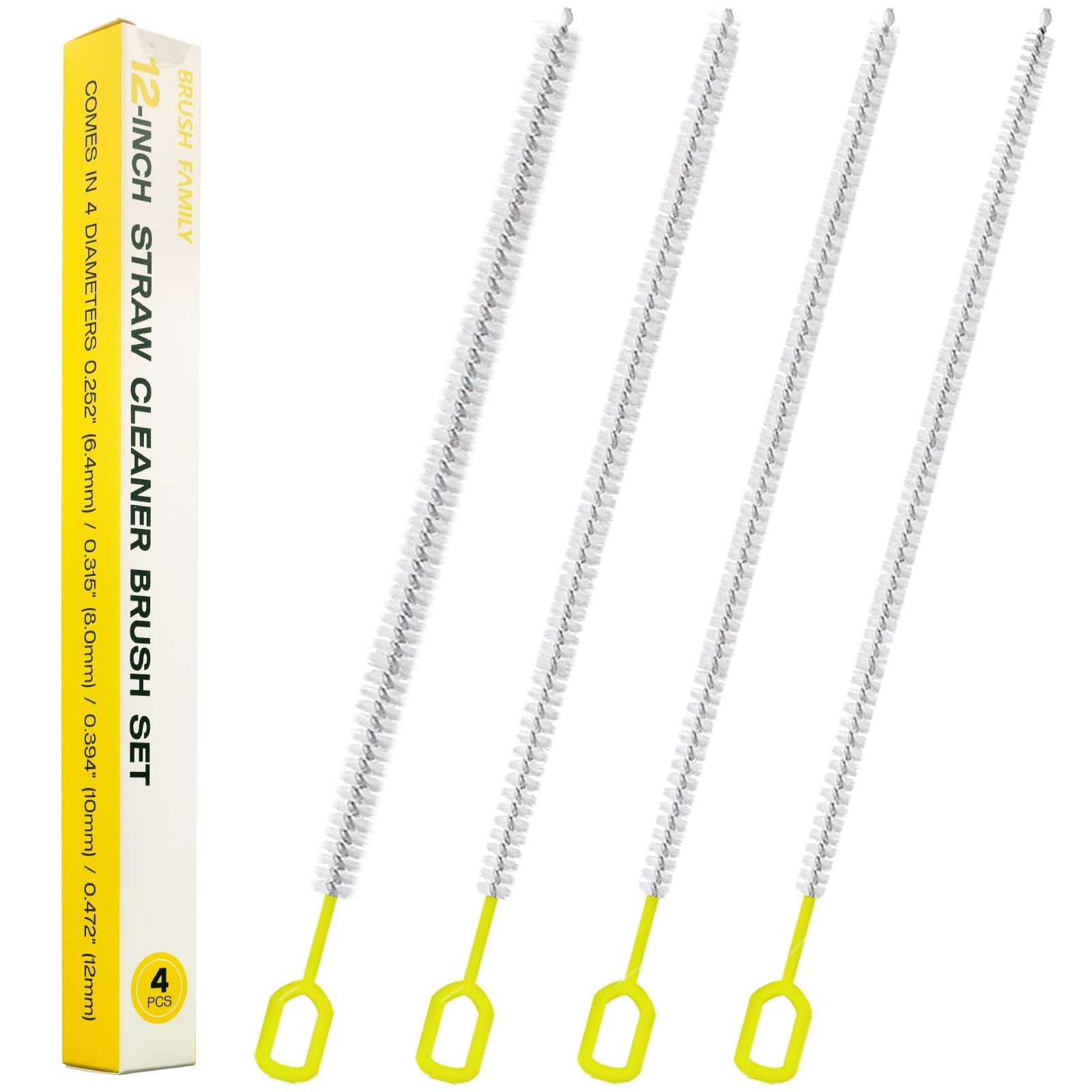 Straw Clean Brush Extra Long Tube Brushes for 12 Inch, White+yellow