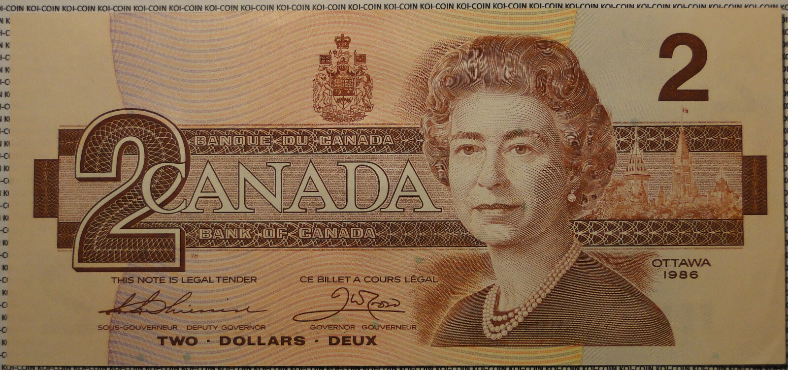 UNC 1986 Bank of Canada $2 2 Dollar paper money bank note