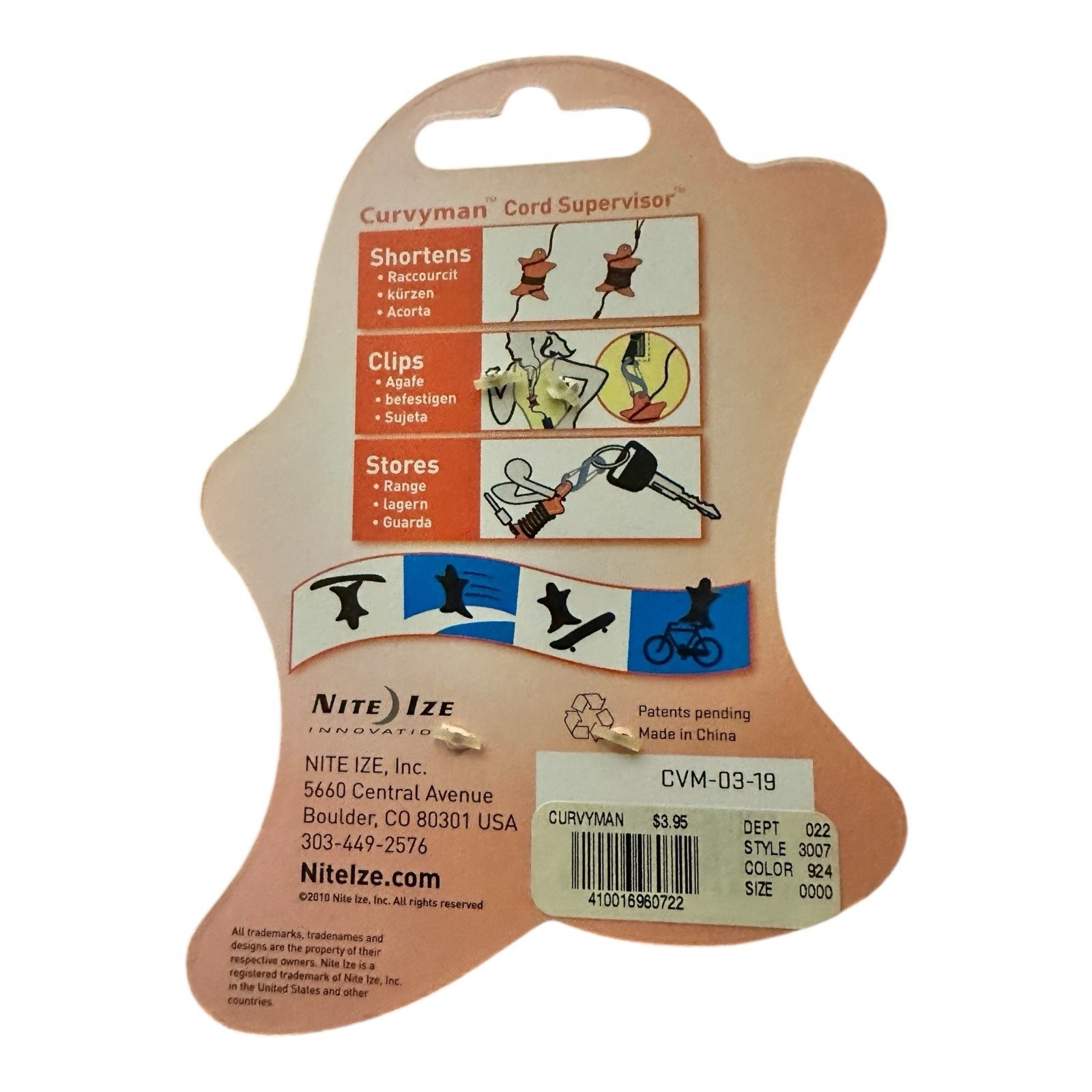 Nite Ize Curvyman Cord Organizer Headset Cable Wrap Orange NEW