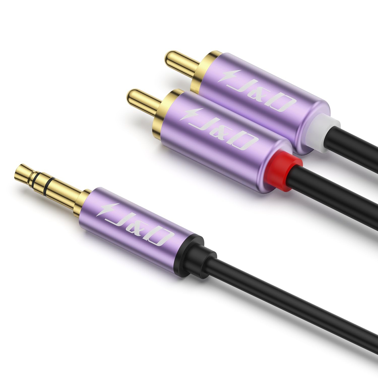 J&D 3.5mm Male to 2 RCA Phono Stereo Audio Cable, 6 Feet, Purple