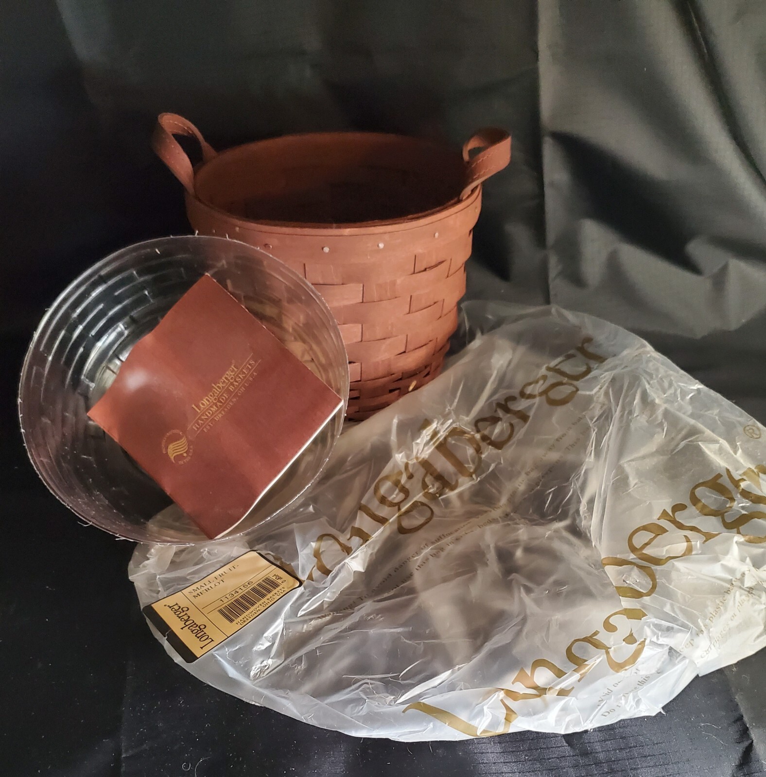 6.3"x4" New Longaberger Handmade small Fruit-Merlot basket with protectio