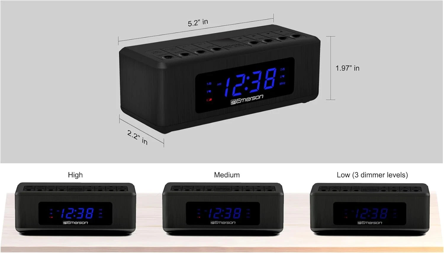 CK2023AM/FM Dual Alarm Clock Radio with 0.6" Blue LED Display, 4-Level Dimmer