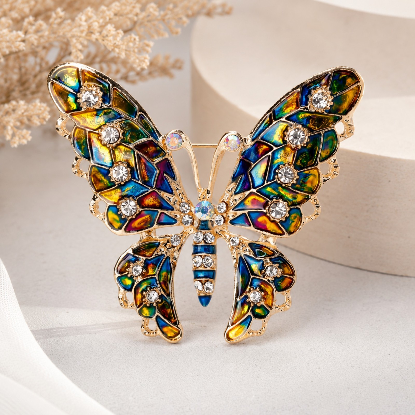 Colorful Butterfly Brooch Pin Rhinestone Enamel Lapel Pin Jacket Dress Scarf