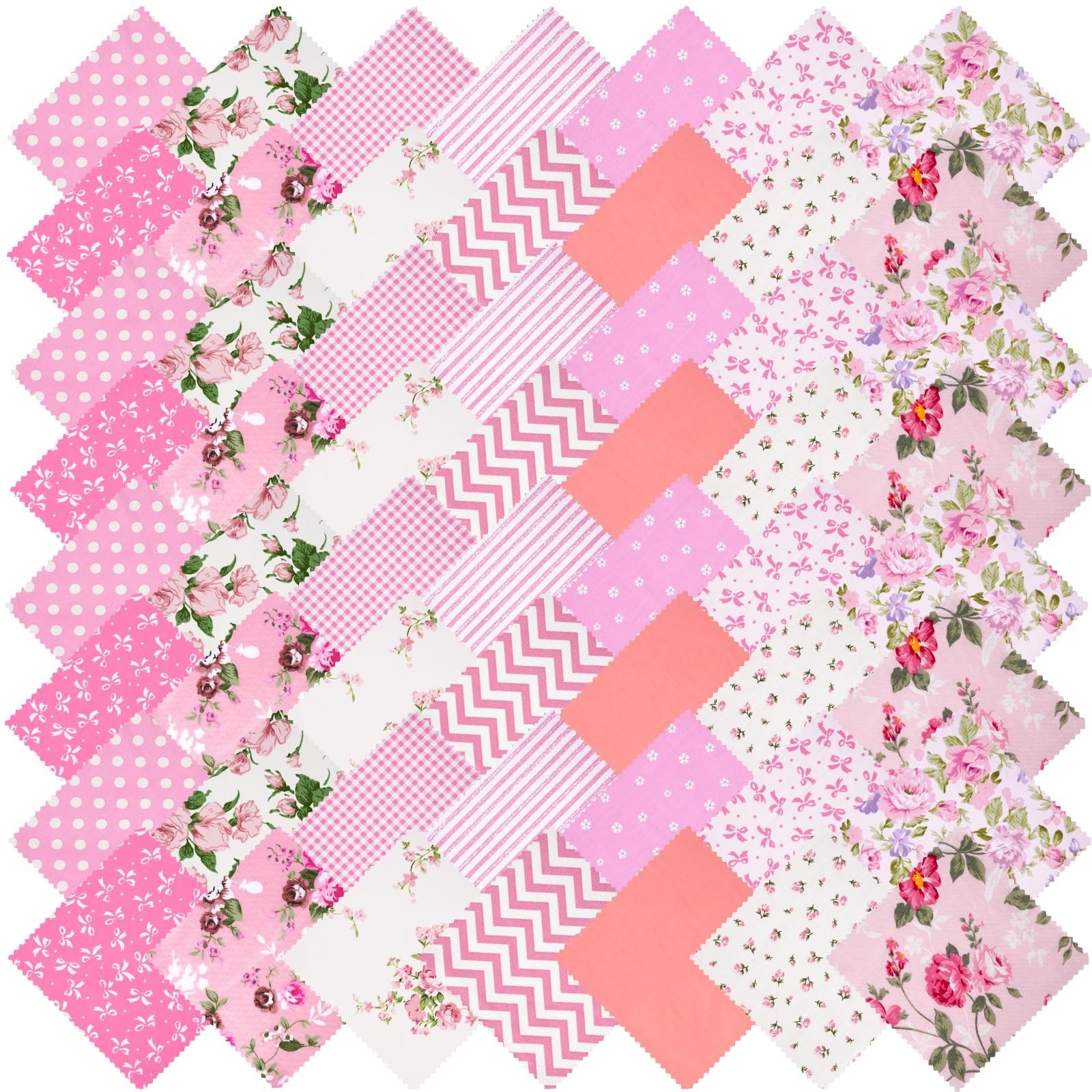 56 Pcs Pink Charm Packs for Quilting, 5 inch Squares Floral Precut Quilting F...