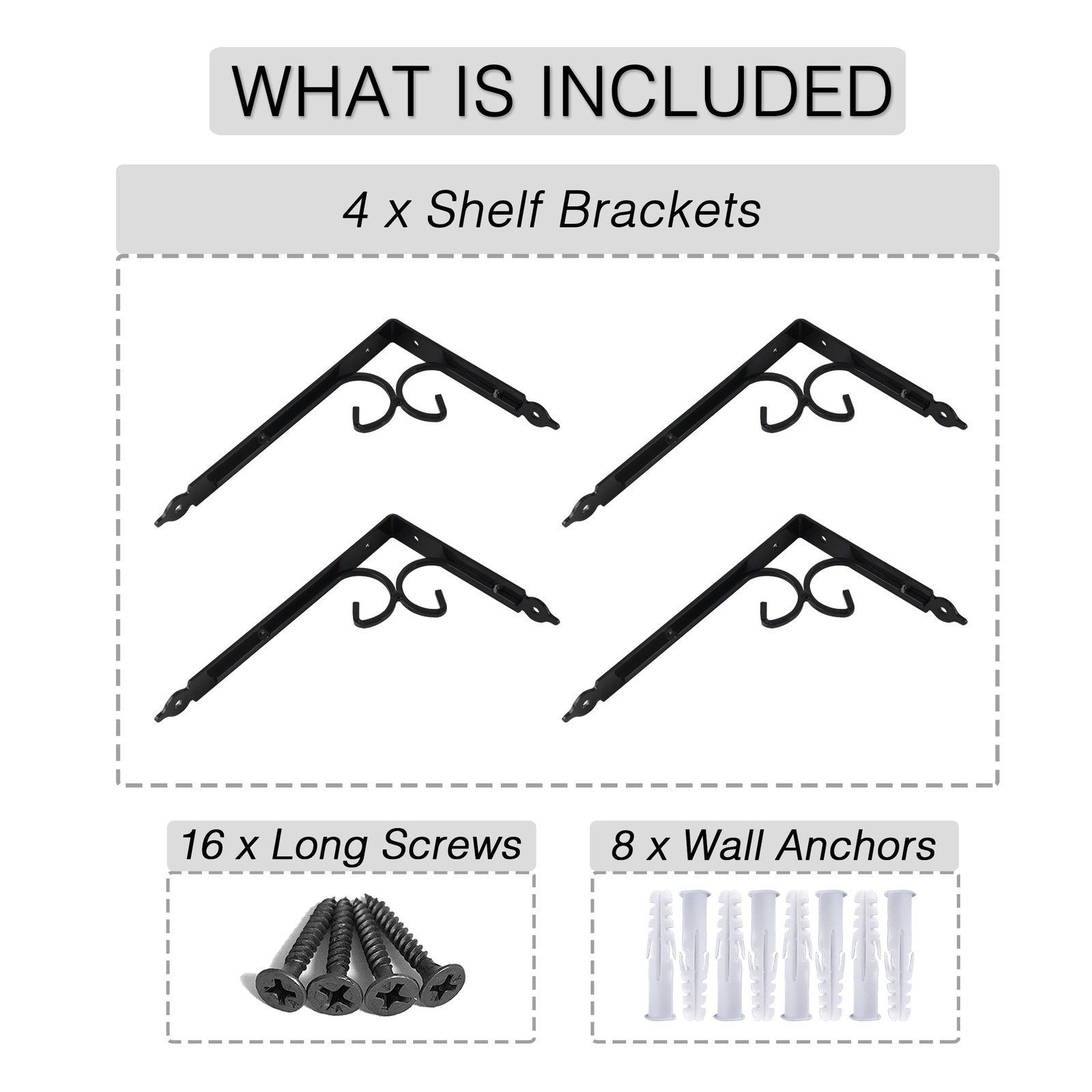 4 PCS 12 Inch Black Decorative Shelf Brackets Heavy Duty Right Angle