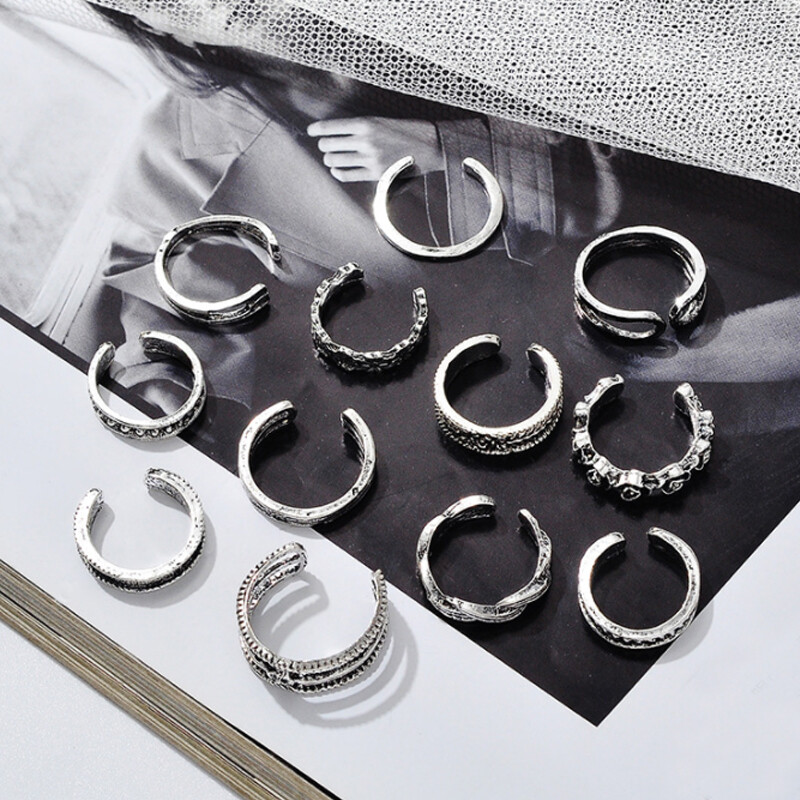 12/24 pcs Women Men Adjustable Toe Rings Open Ring Beach Foot Jewelry Set Gifts