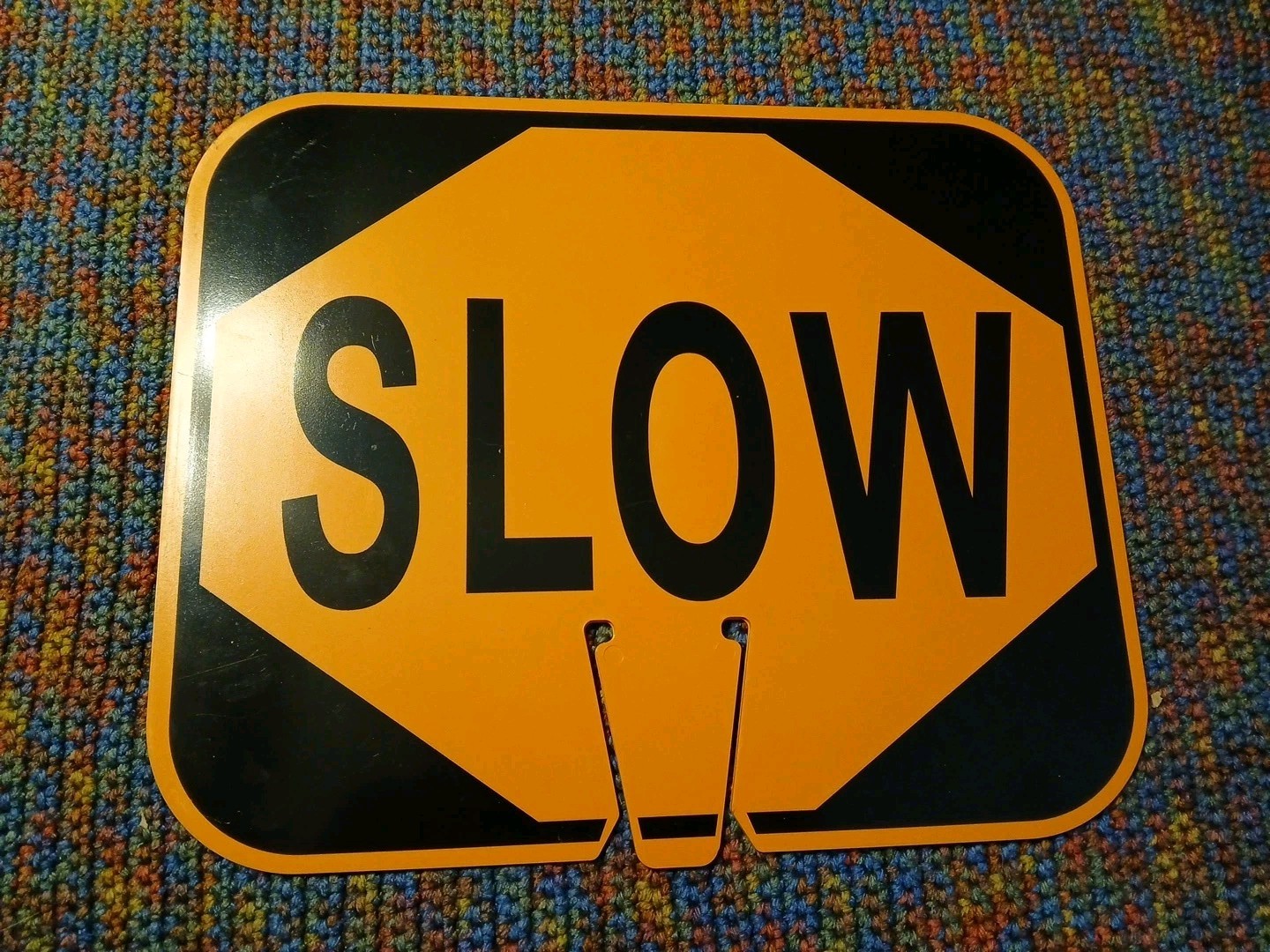 Traffic Cone Sign,Blk/Orng,Slow Traffic