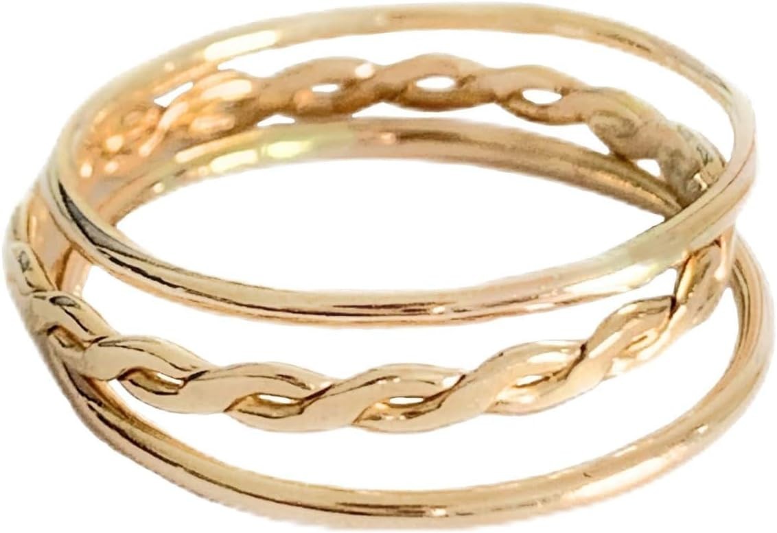 Gold Filled Toe Rings Set - Braid Stack Design