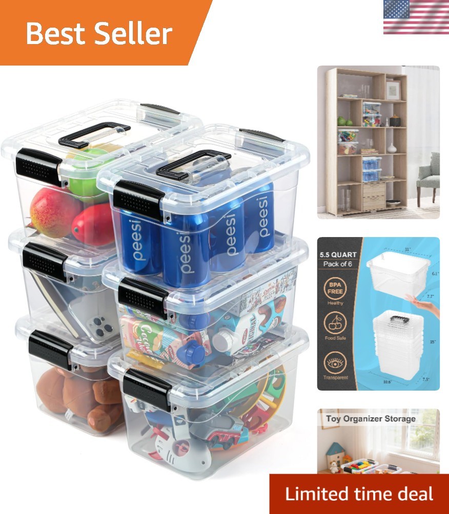 BPA-Free Stackable Storage Containers - 6 Pack of Clear 7 Quart Bins with Lids