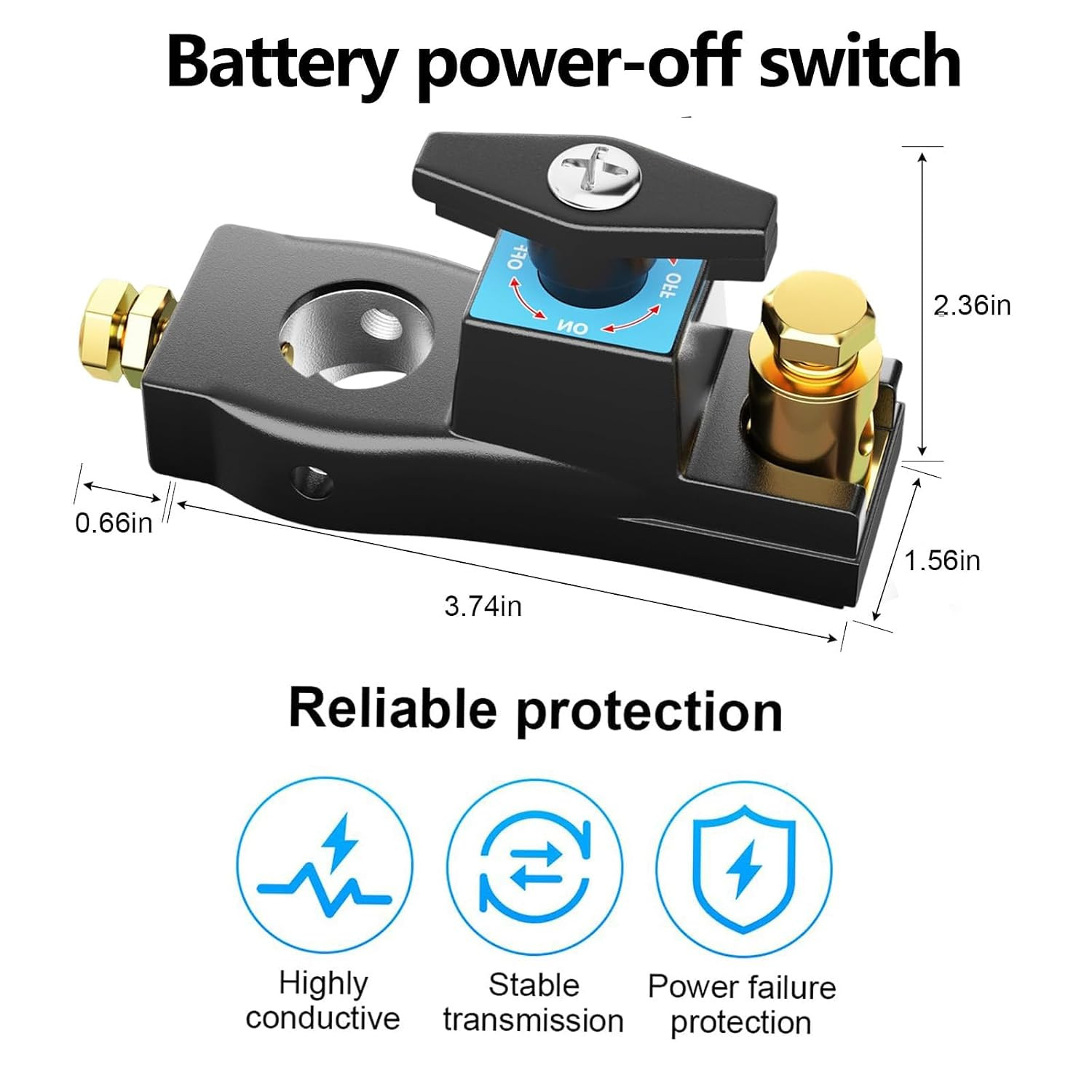 Top Post Battery Disconnect Switch 12V-48V Battery Kill Switch Negative On/Off B