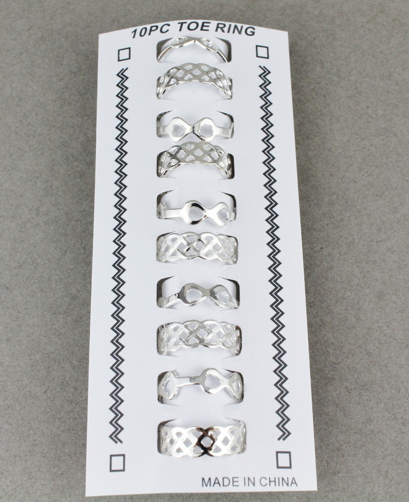 10 Silver toe rings metal toe ring open back adjustable set infinity basketweave