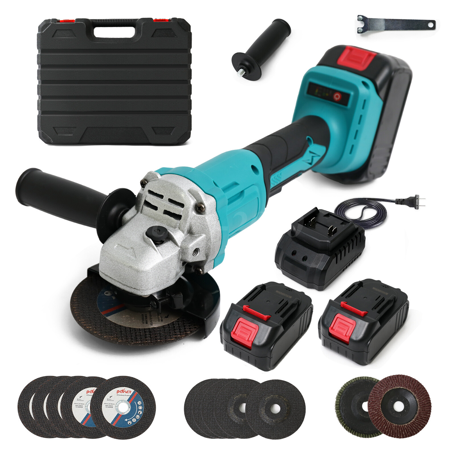 21V Cordless Angle Grinder Cutting Brushless Detail Sander W/ 2 Battery 9000 RPM