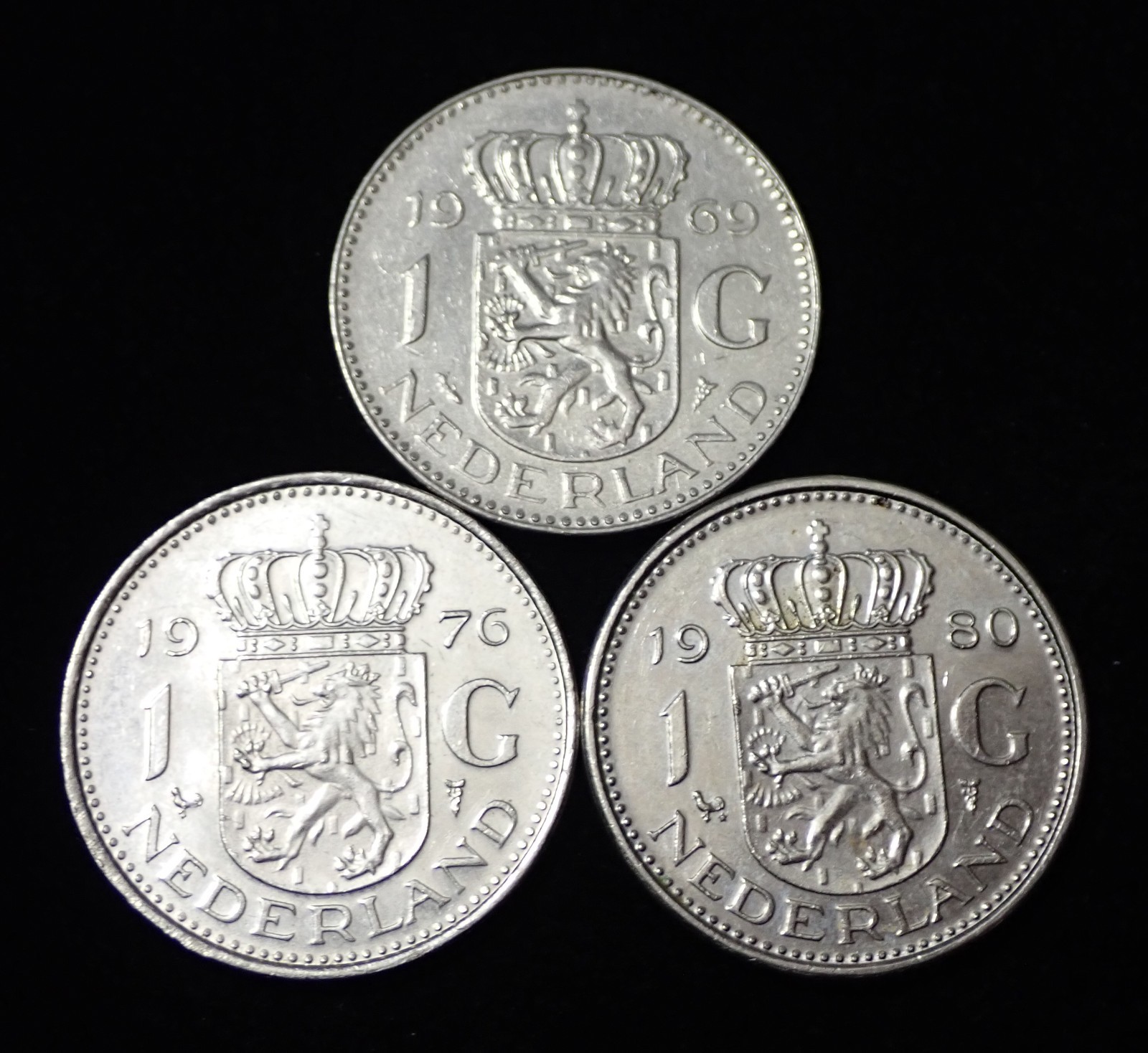 Netherlands 1 Gulden 1969 , 1976 , 1980 Lot of 3 Coins WCA 453