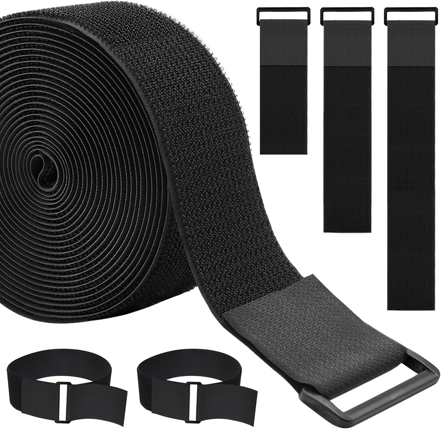 1.5In x 16Ft Cinch Straps Heavy Duty With 20 Buckles, Black Nylon Hook and Loop