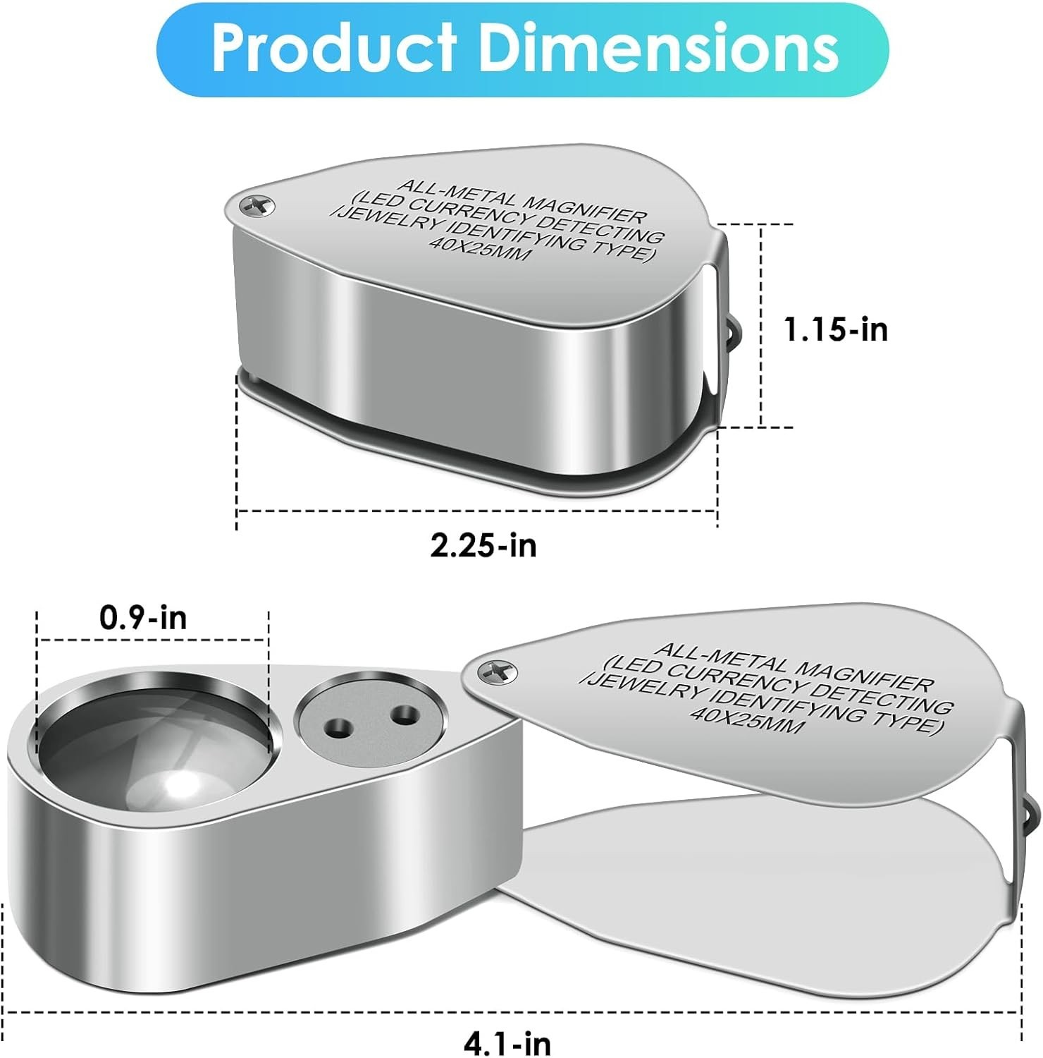 40X Jewelers Loupe Jewelry Loop Coin Magnifier Light Pocket LED Magnifying Glass