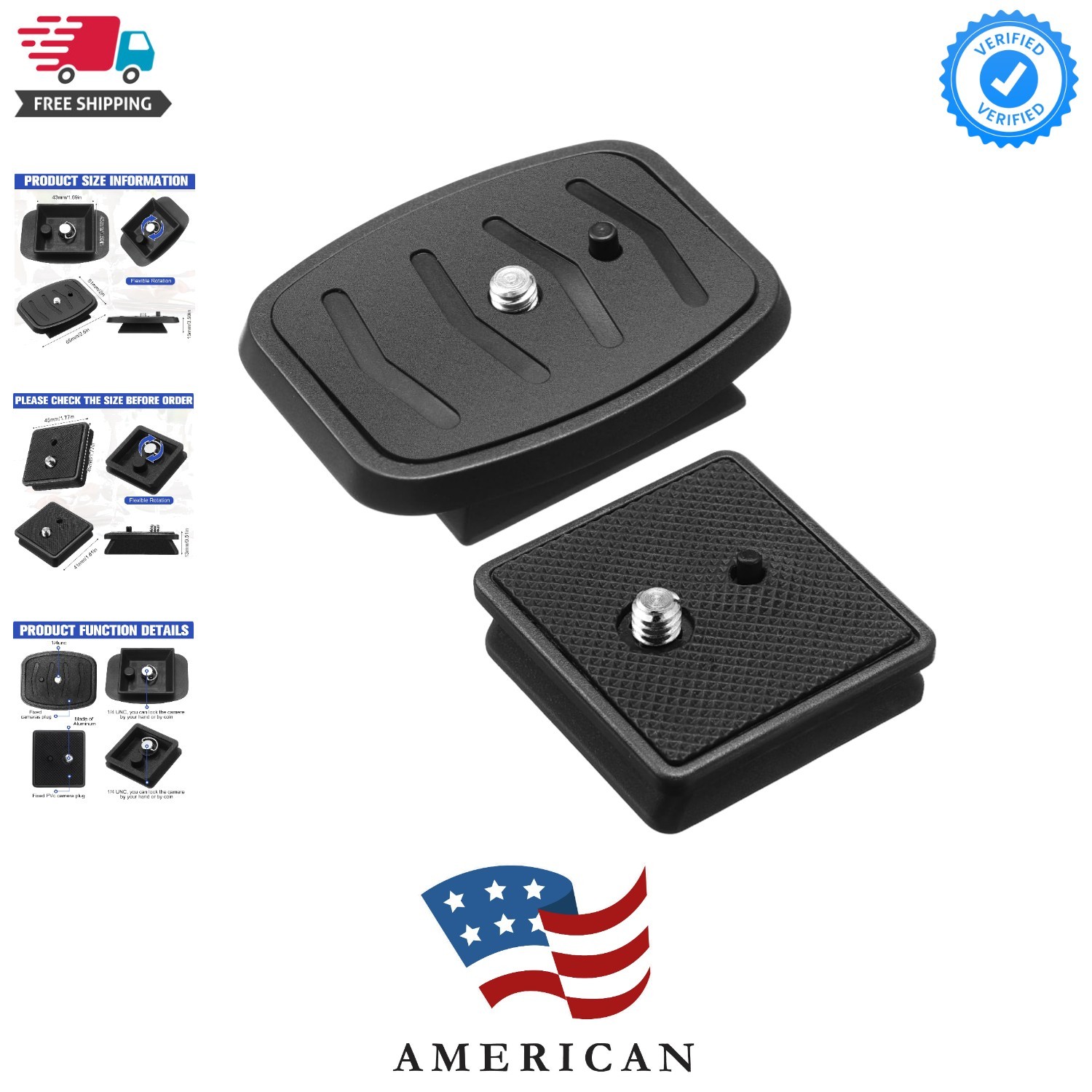 2 Pack 41mm and 43mm Tripod Quick Release Plate Camera Mounting Adapter, 2 Si...