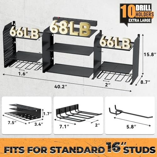 Upgrade Large Power Tool Organizer Wall Mount with Charging Station, Black