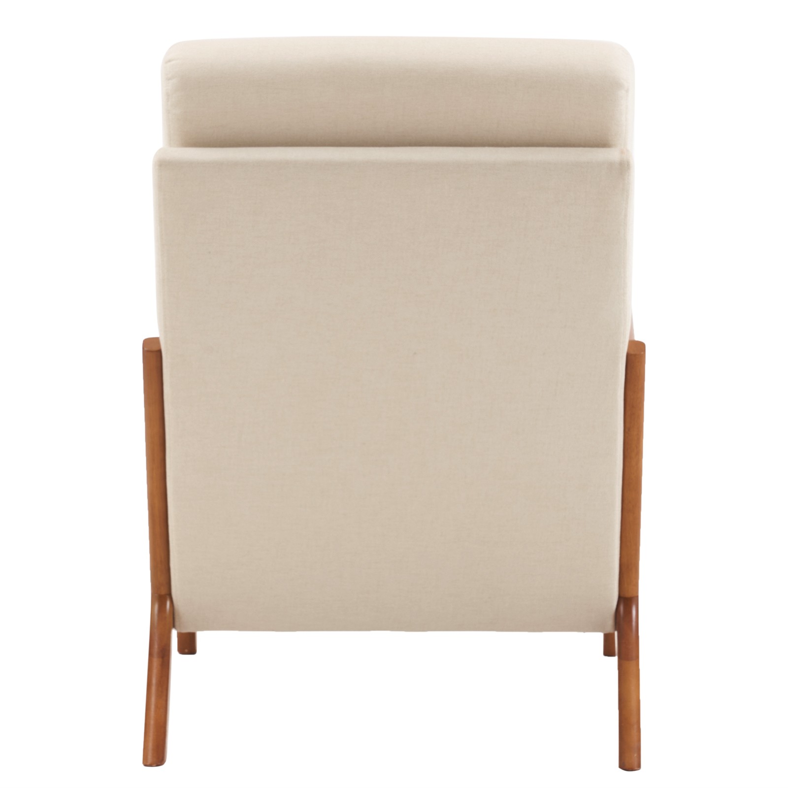 High Back Solid Wood Armrest Backrest Iron Frame Linen Indoor Leisure Chair Off