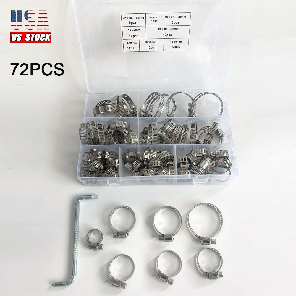 72PCS 6-38MM Car Hose Clamp Assortment For Car Fuel Line Pipe, Tube, Radiator