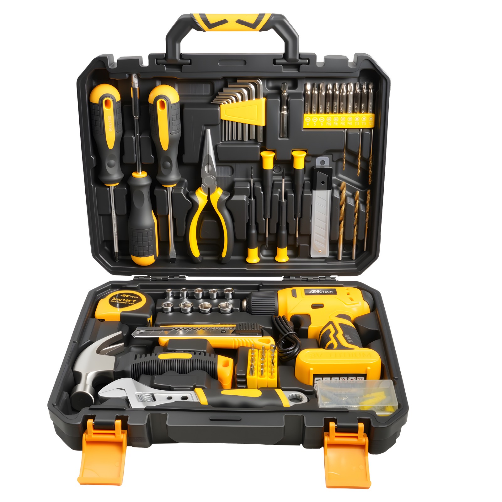 ANXTECH 154pcs Tool Kit Cordless Drill Toolbox Household Hand Tool Set Portable
