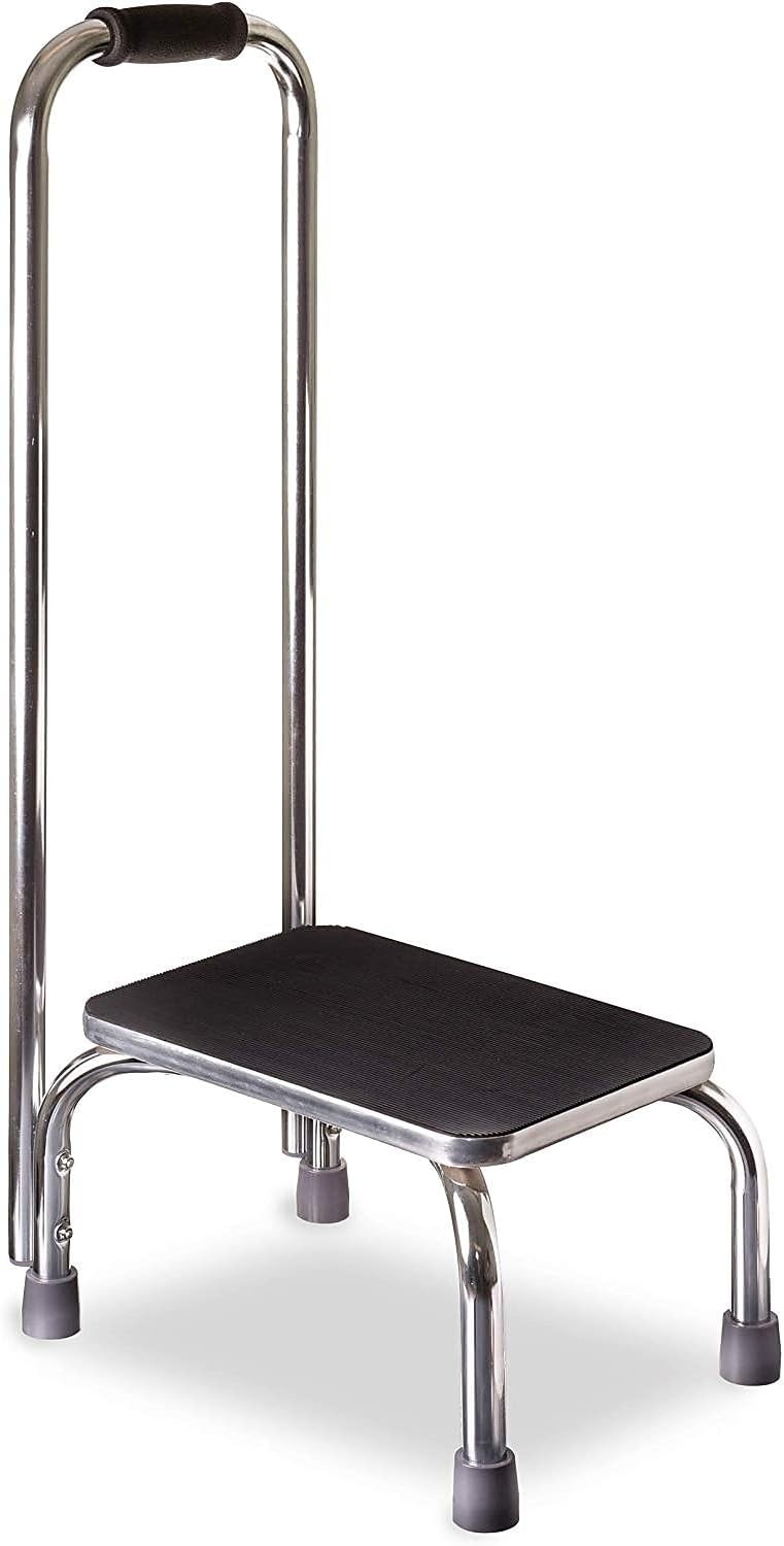 DMI Step Stool with Handle and Non Skid Rubber Platform, Lightweight Chrome