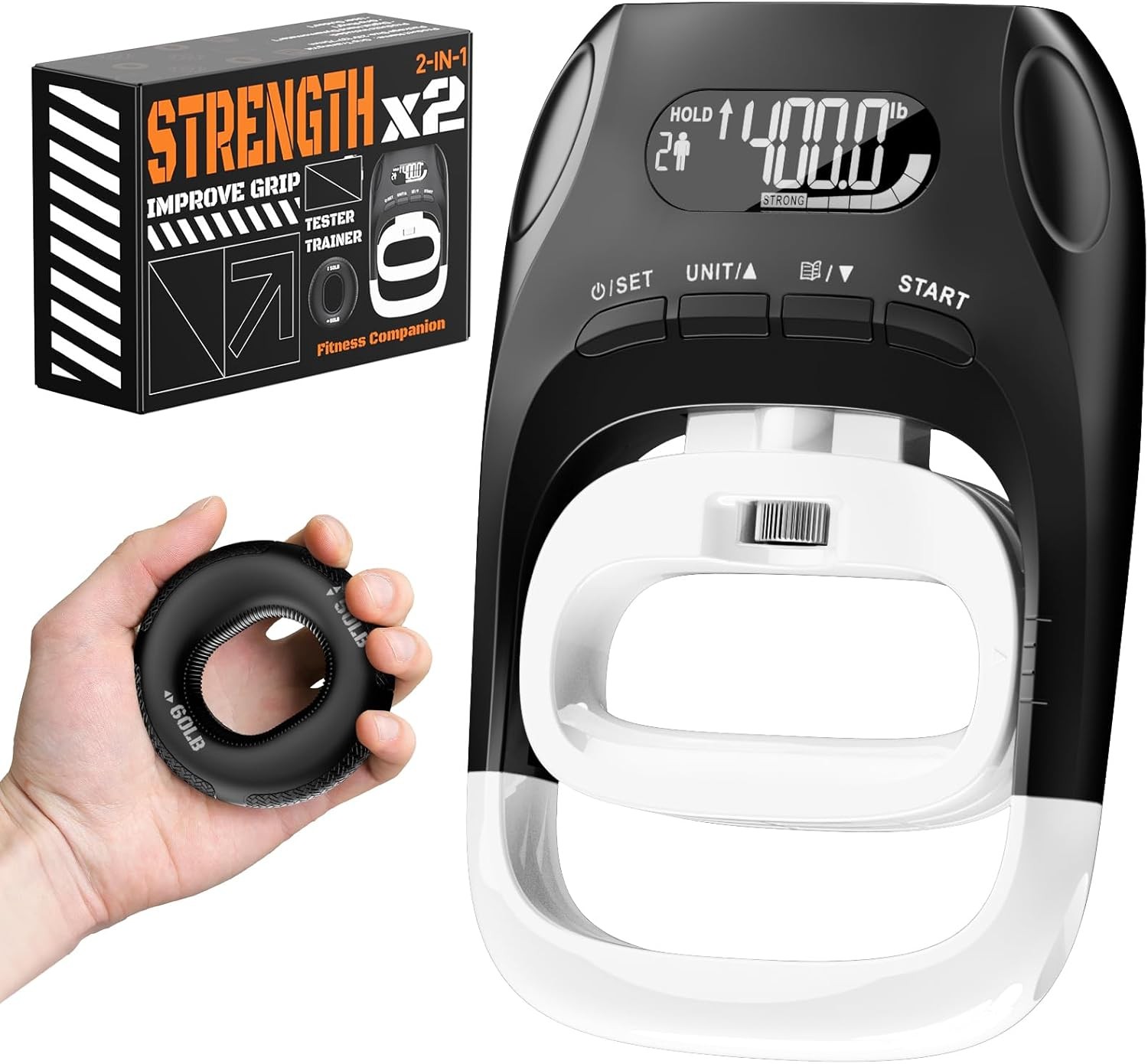 Grip Strength Tester & Trainer 2-in-1 Combo Set-Digital Hand Dynamometer with LC