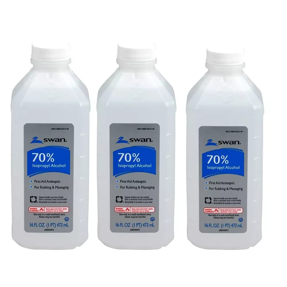3 Pack Swan Isopropyl Rubbing Alcohol 70% 16 fl. oz. Bottle