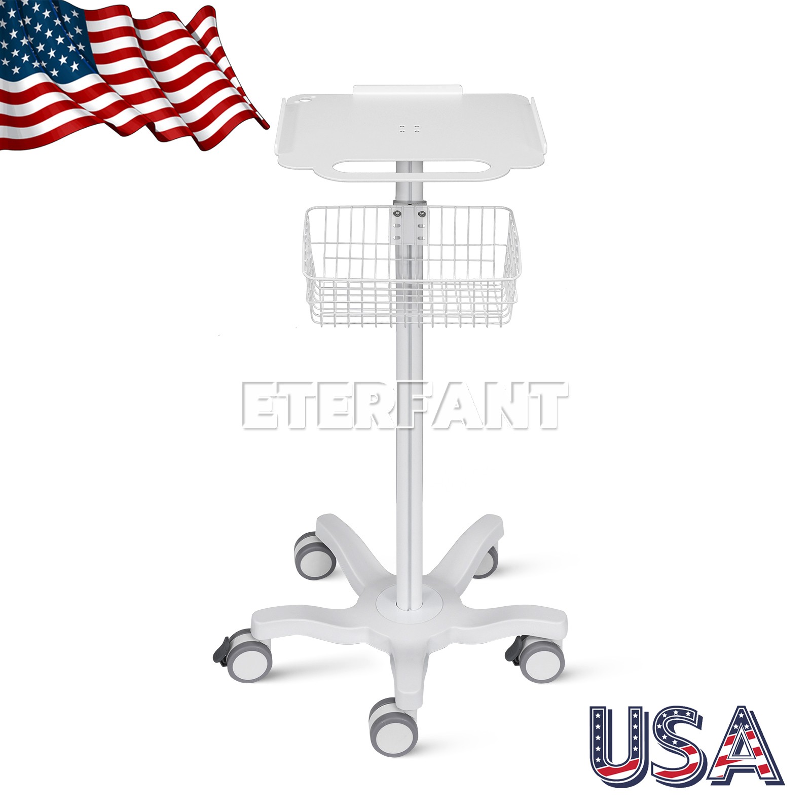 Mobile Rolling Cart Medical Trolley Cart+360°Slient Caster+Basket/Infusion Stand