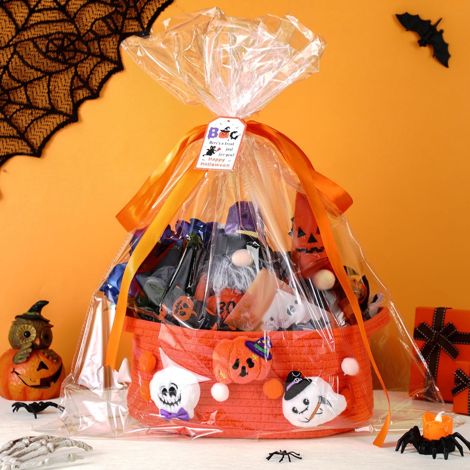 Halloween Empty Basket Set for Gifts with Bows Ribbons Treat Cute Orange Gift...
