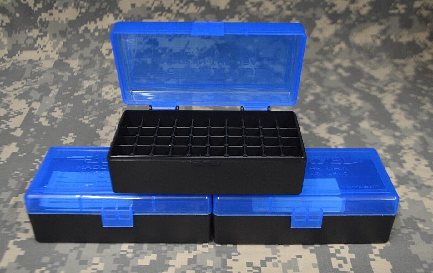 3 x BERRY'S PLASTIC STORAGE AMMO BOX BLUE COLOR 44 SPL/MAG/45 LC ACP 50 rd