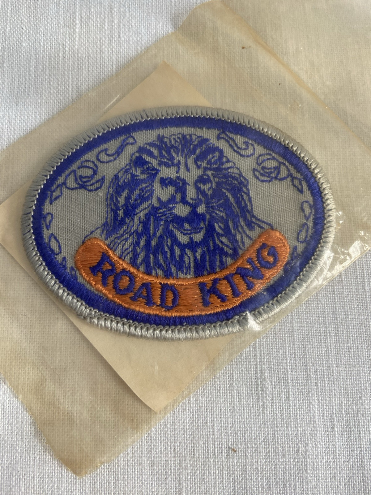 Vintage Road King Patch Iron Sew On Sealed Instructions Blue Orange Lion NOS