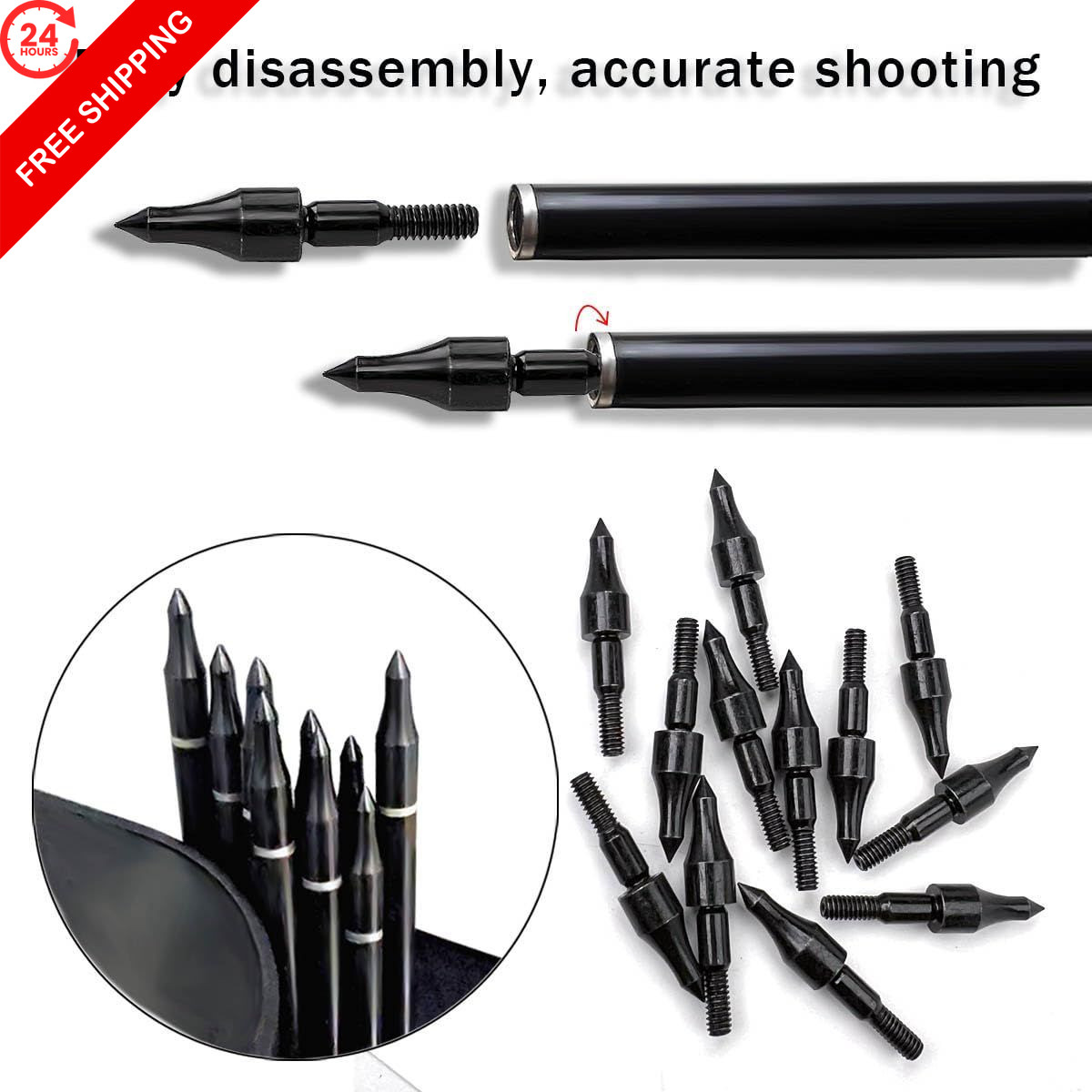 Qoaimu 100 Grain Archery Arrow Field Points Tips, High Precision Black