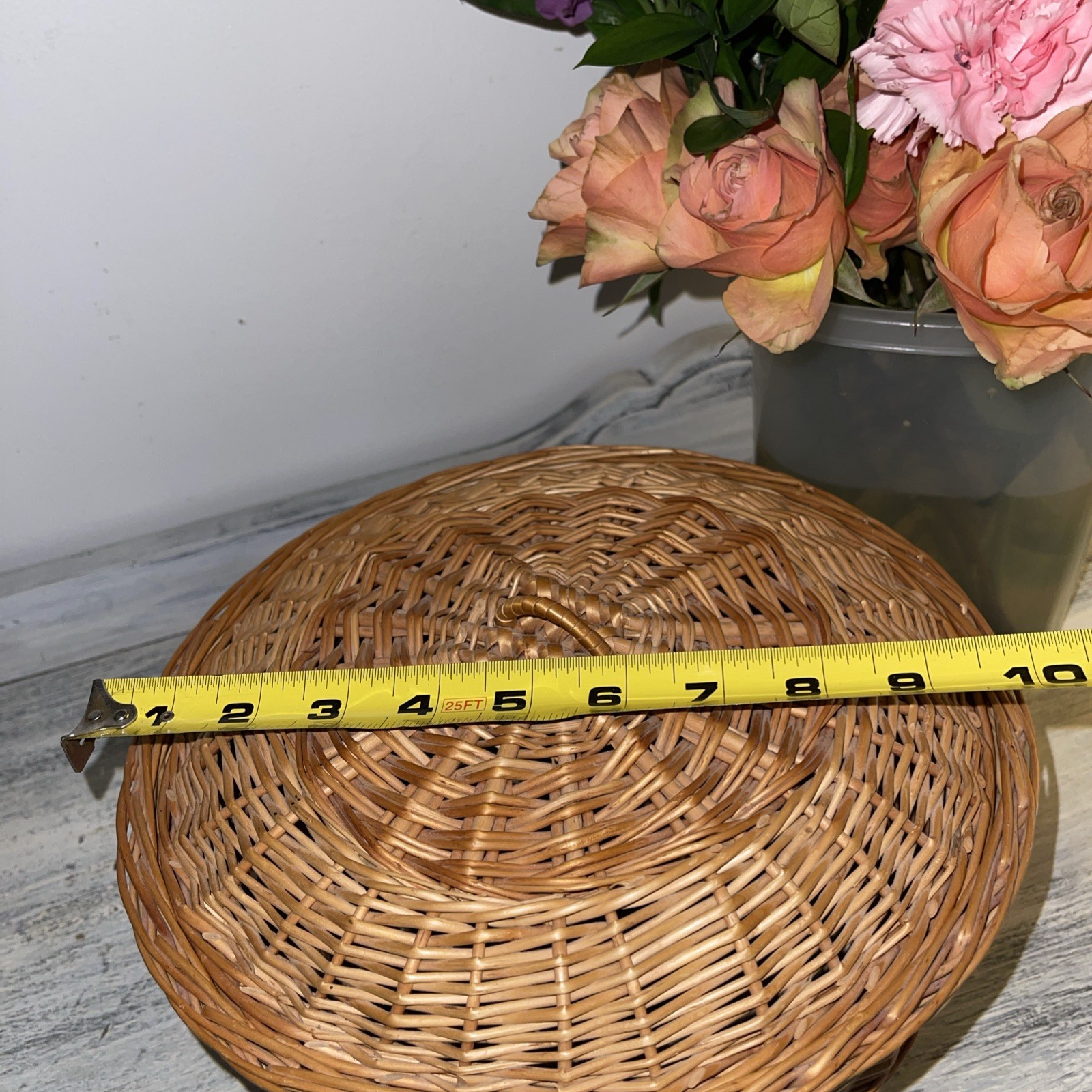 Boho Round Wicker Basket with Lid Bread Basket, Sewing Storage it has many uses
