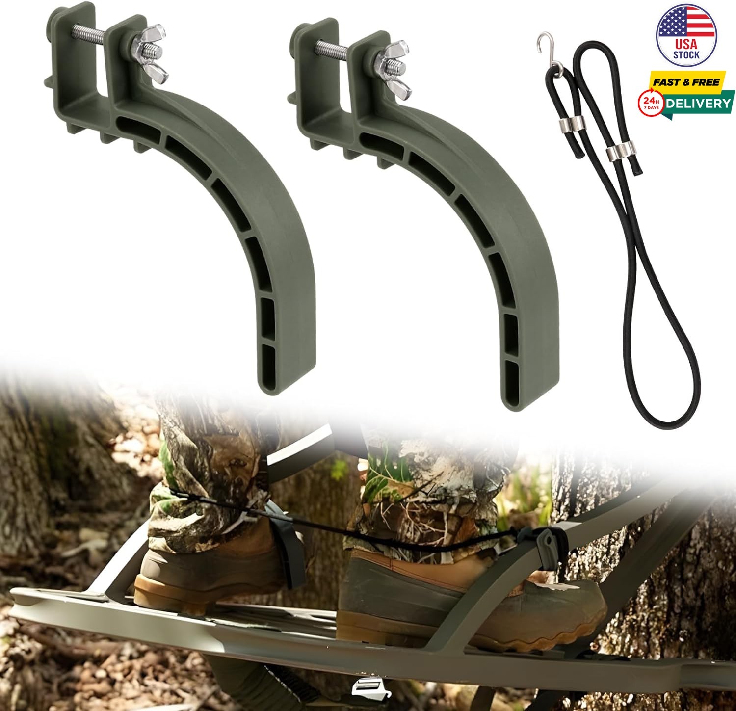 Tree Stand Climb Stirrups with Elastic Rope Gear Hunting Safety Accessories New