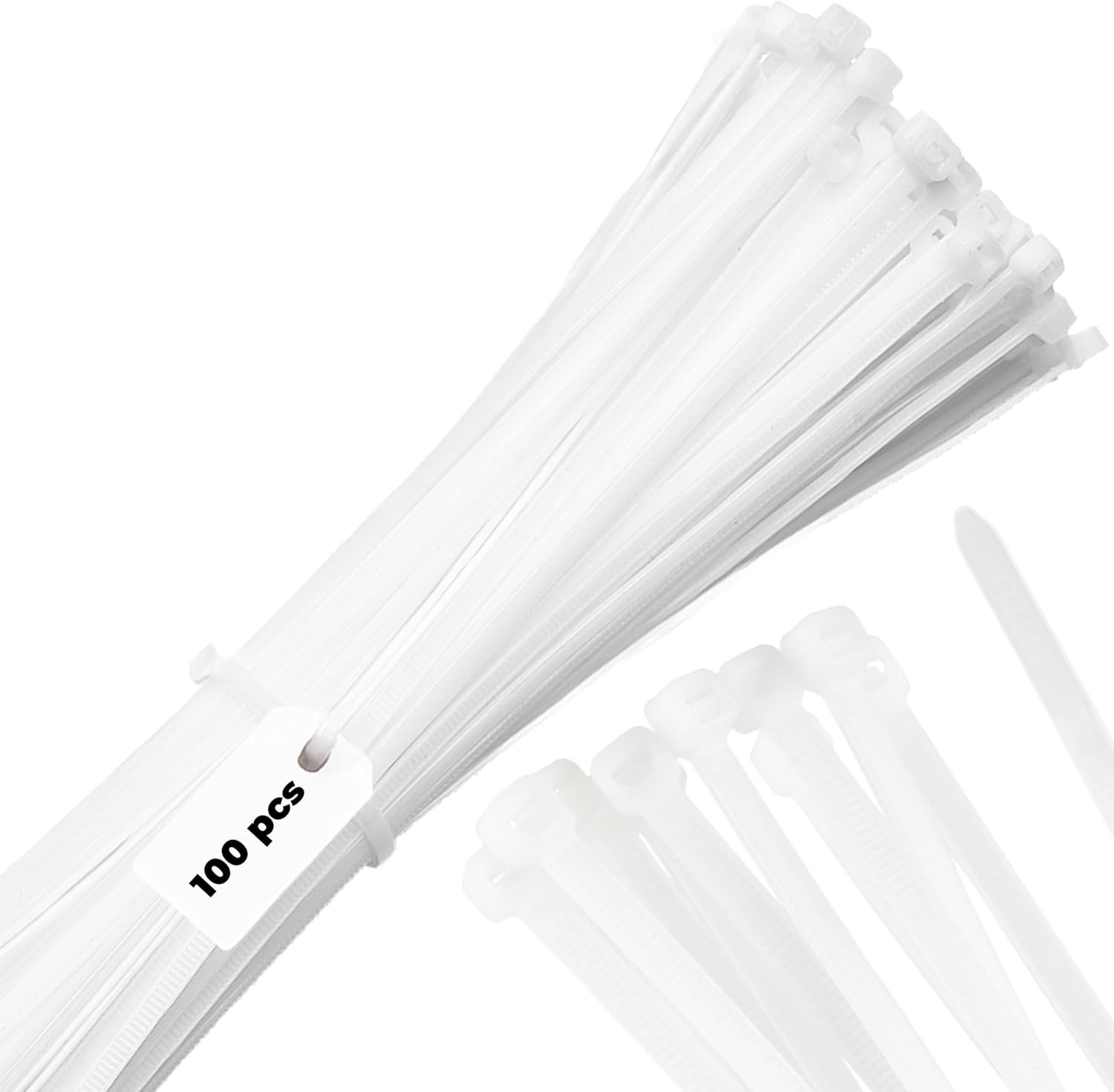12-Inch White Zip Ties - 100-Pack Reusable Heavy Duty Wire and Cable Ties - Dura