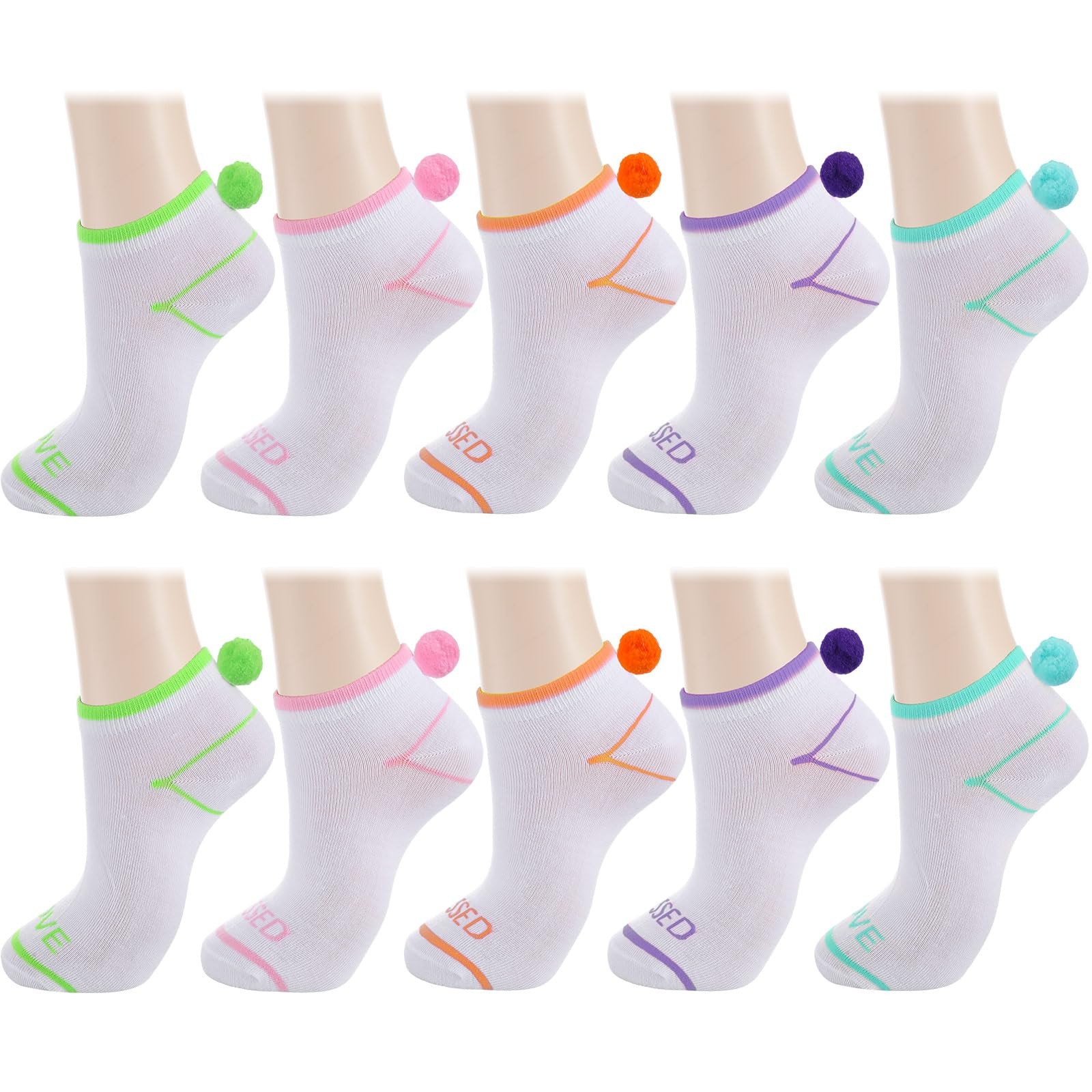 Cutecrop 5 Pairs Women Pom Socks Ankle with Balls on One Size, Multicolor
