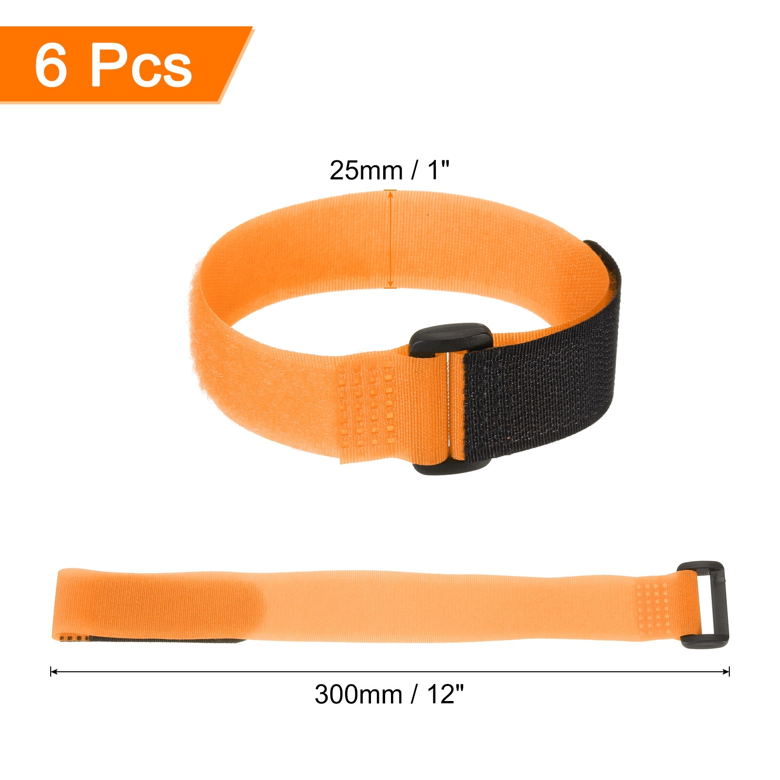 6 Pcs Battery Tie Down Straps,1"x12" Orange Nylon Hold Down Hook Loop Strap
