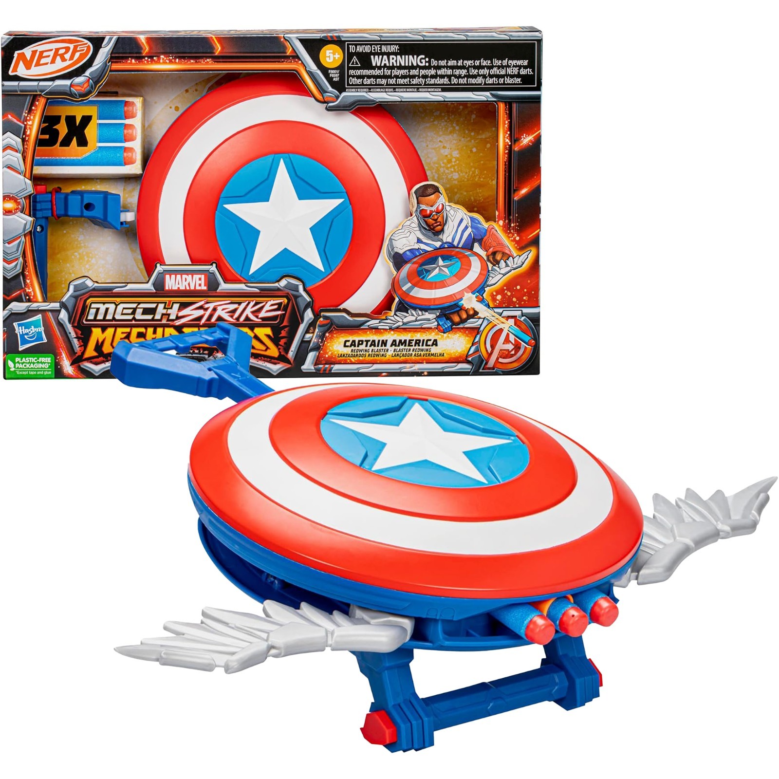 Nerf Gun Marvel MechStrike Mechasaurs Cpt. America Redwing Blaster with Shield