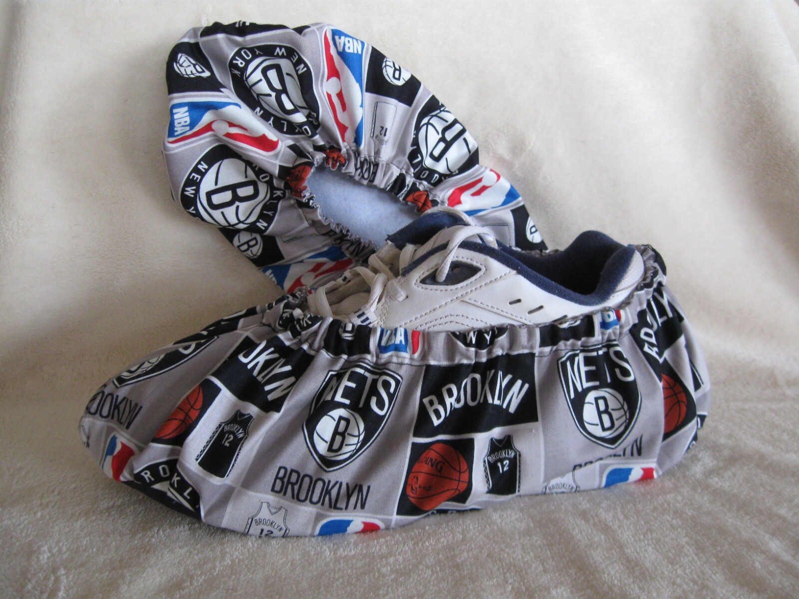 NBA Brooklyn Nets bowling Shoe covers. Handmade. Cotton, lined, vinyl soles. Men