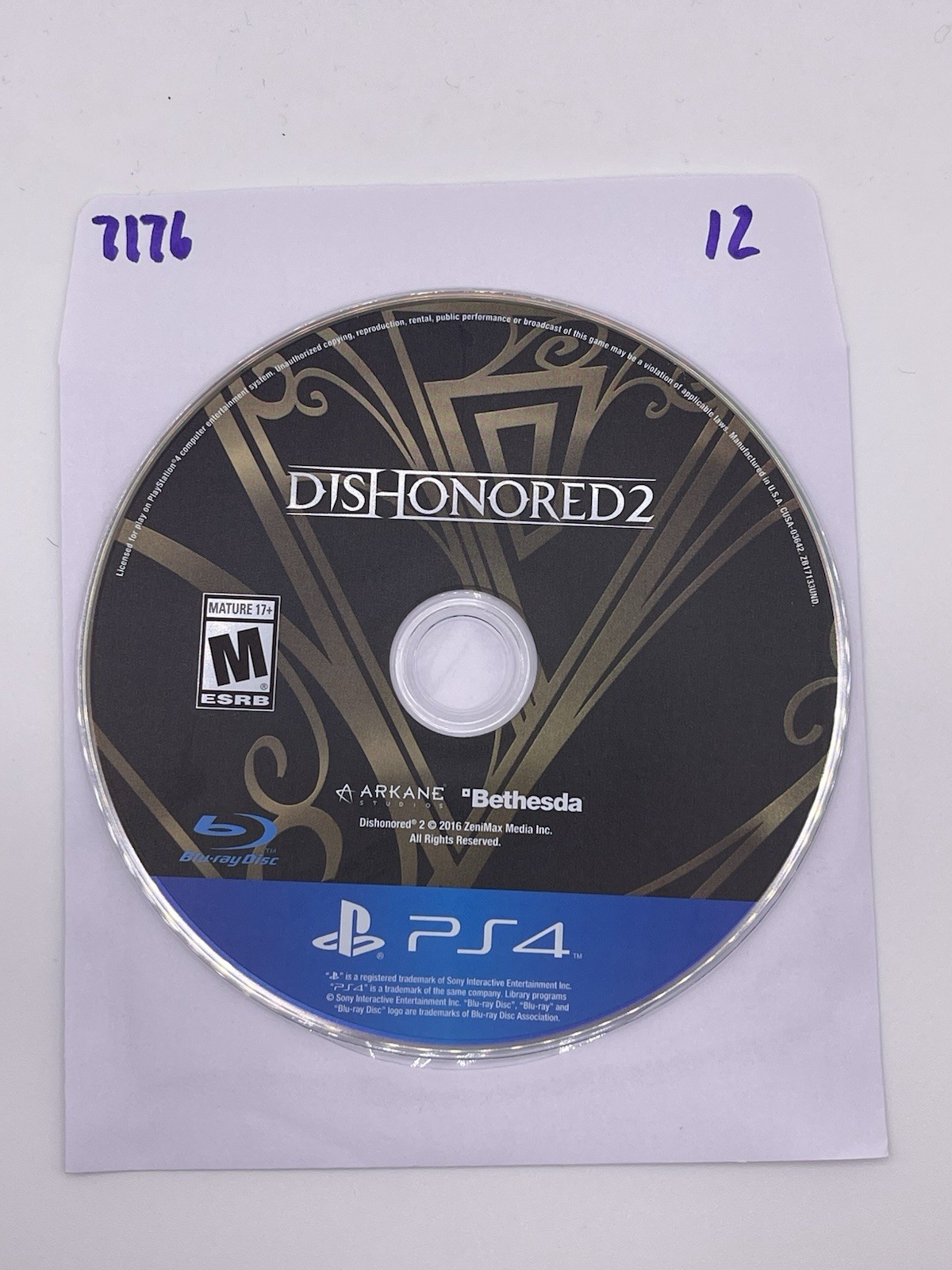 Dishonored 2 PS4 Sony PlayStation 4  Disc Only - No Tracking 7176