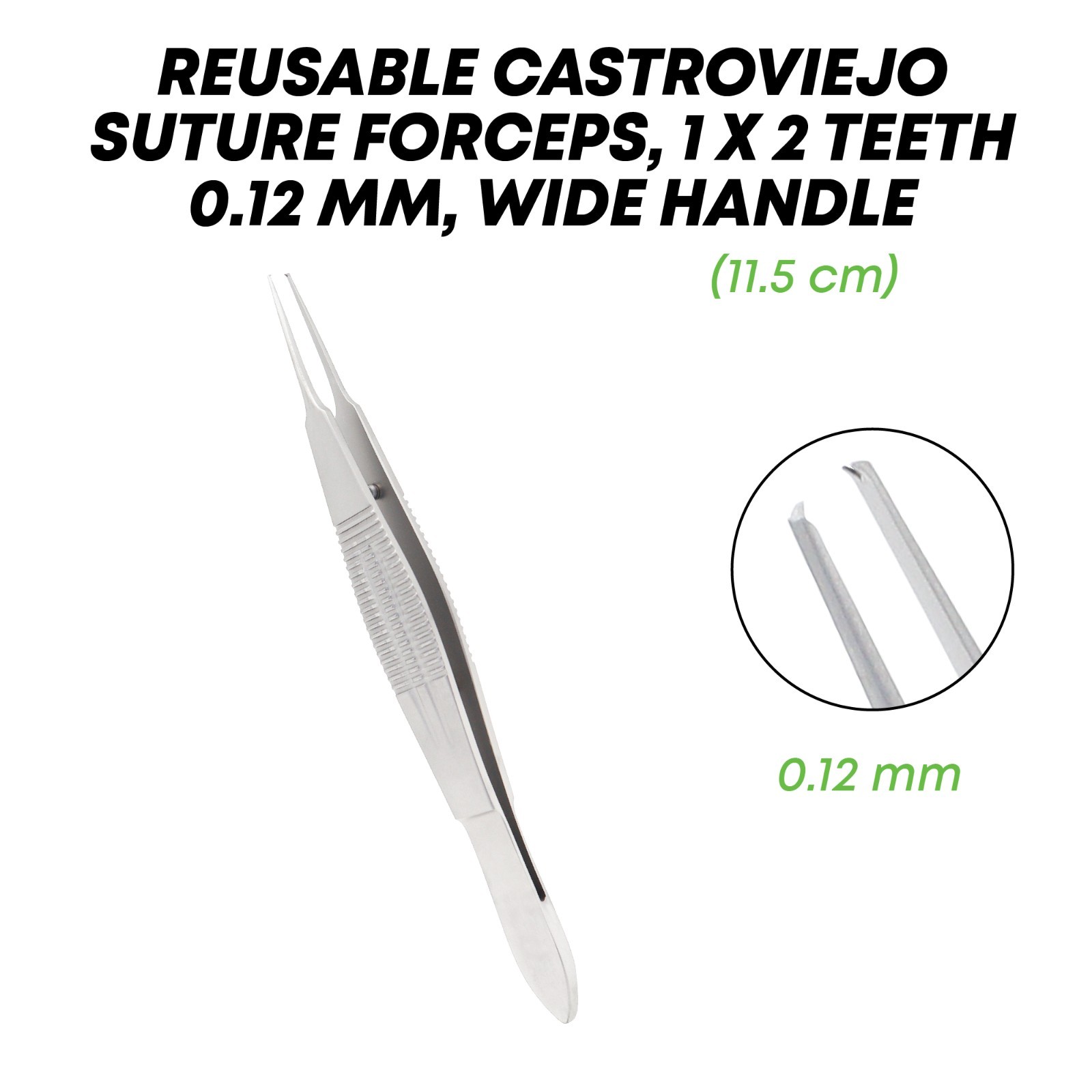 Castroviejo Suture Forceps 1 x 2 Teeth 0.12mm Tip Ophthalmic Instruments German