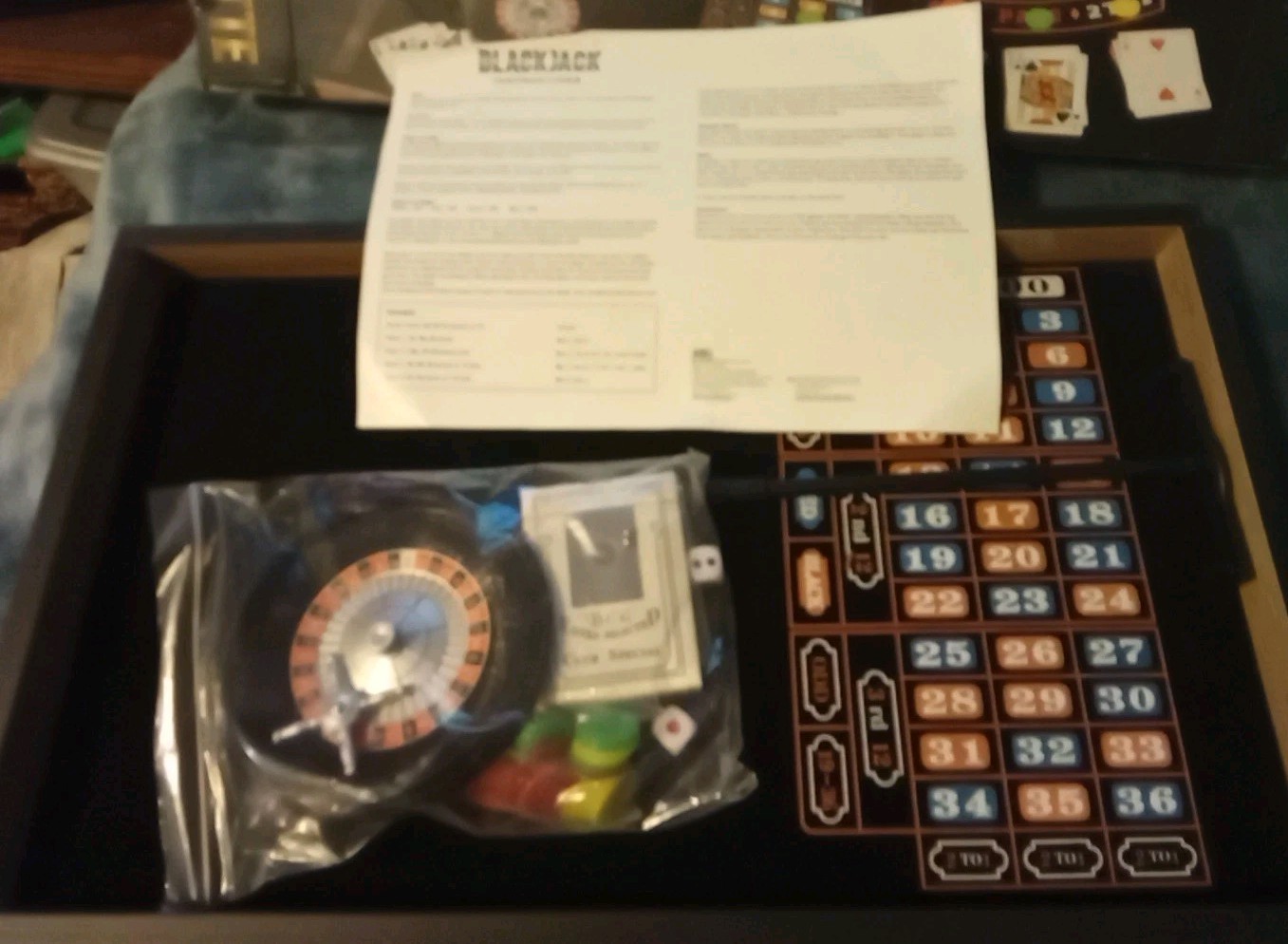 Professor Puzzle Home Casino Set Blackjack & Roulette Double Sided Tabletop Game