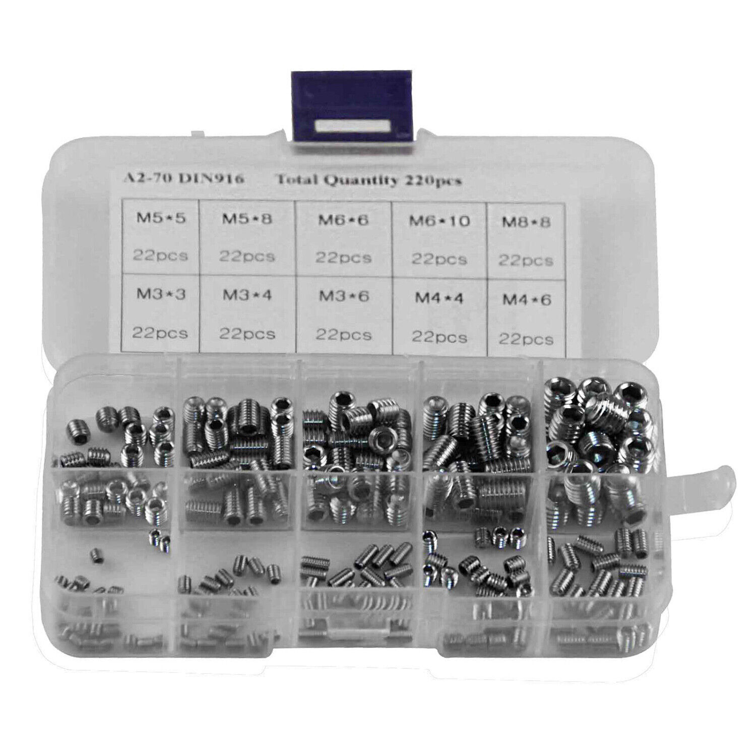 220Pcs Stainless Steel Allen Head Socket Set Grub Screws Assortment Kit