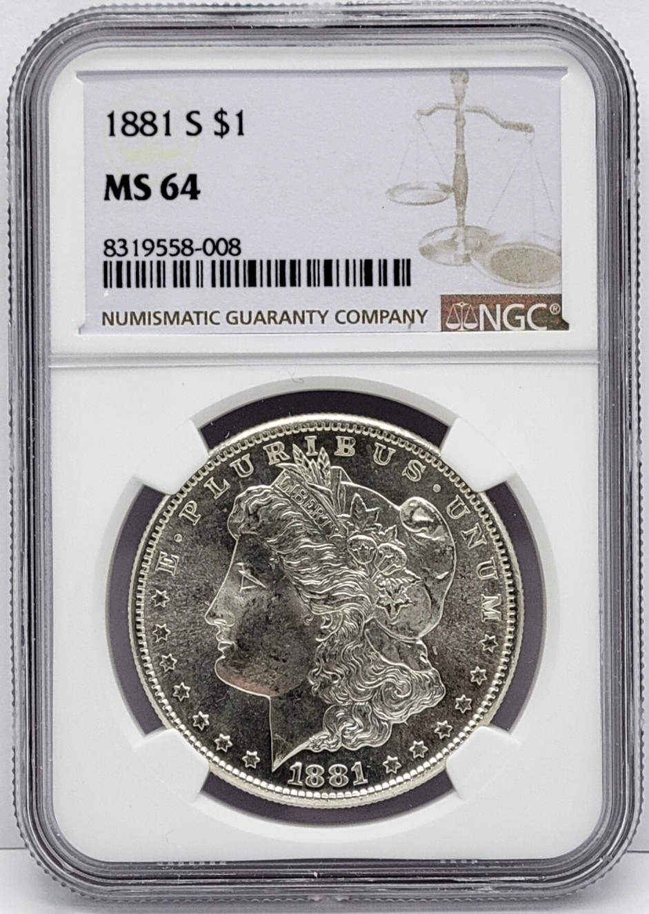 1881-S Morgan Silver Dollar $1 - Graded NGC MS64
