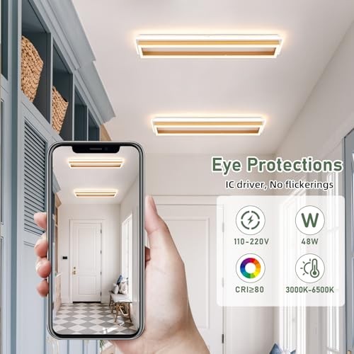 Dimmable Led Ceiling Light with Remote Control 31.5in Modern Linear Flush Gold