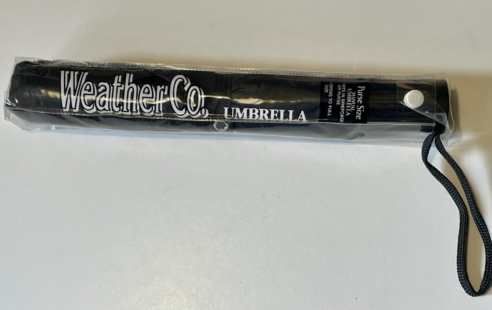 Weather Co. Umbrella~ Purse Size~Black ~ New In Package - Opens Full Size